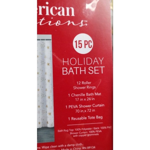 American Tradition 15 PC Holiday Bath Set Shower Curtains/ Mat/Hooks - Picture 4 of 8